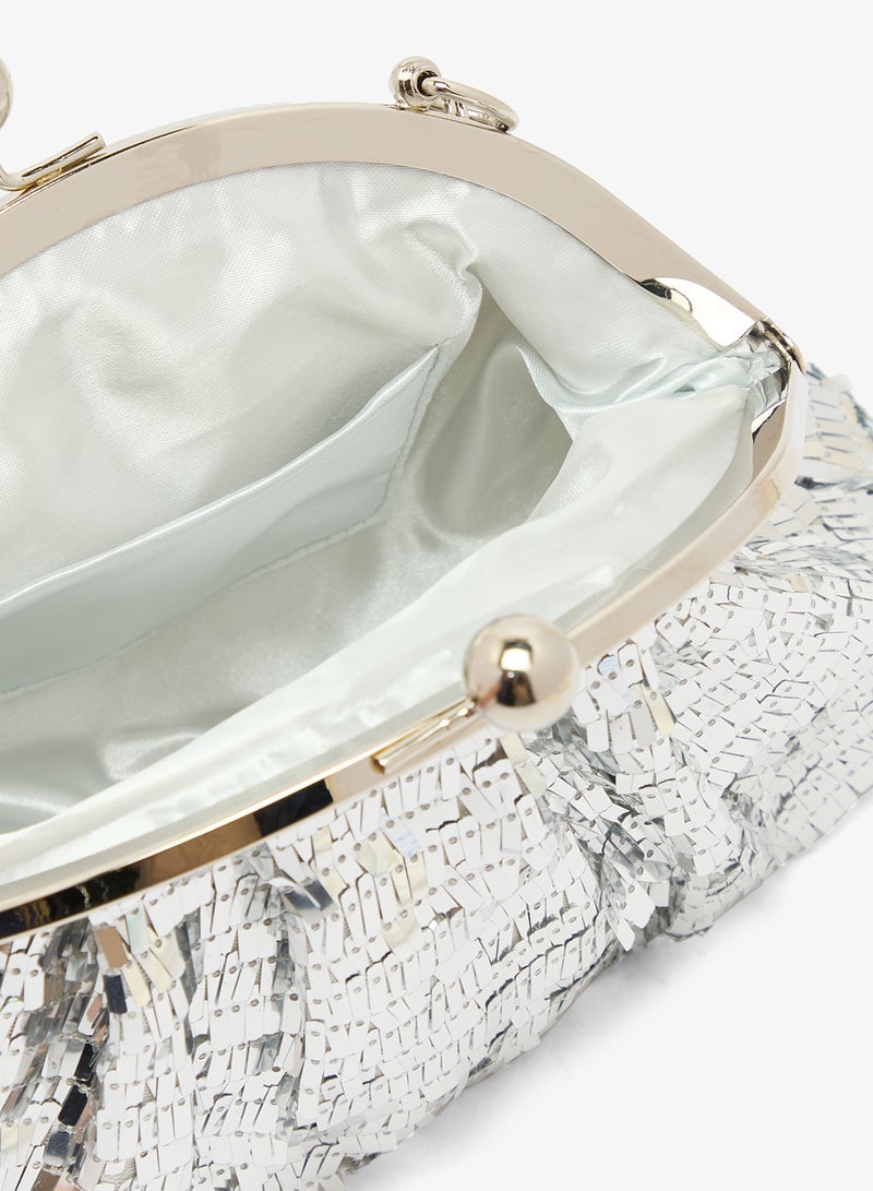 Ella Limited Edition Silver Sequin Clutch With Top Handle - Image 4